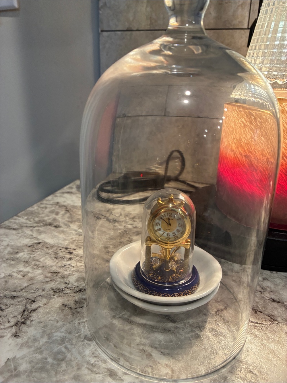 Vintage Elgin mini anniversary clock vignette